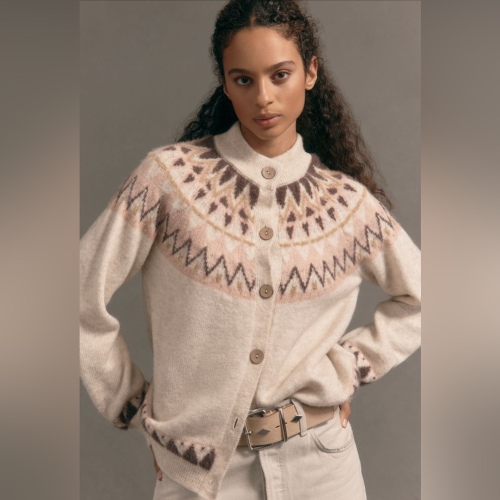Anthropologie Pilcro Cozy Fairisle Cardigam in Pink - Picture 1 of 5